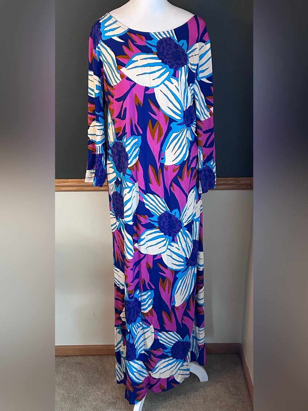 NWT $130 Soft Surroundings Serena Maxi Dress Nazarene Blue Multi Size Large - Picture 3 of 13